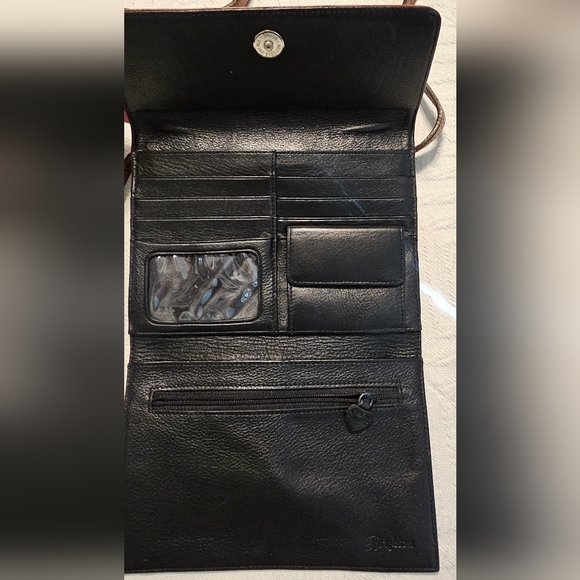 Brighton Pebbled black & Brown Croc Embossed Leather Travel Crossbody EUC - Picture 14 of 16